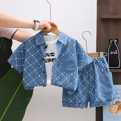 Personality Boy Denim Short Sleeve Suit