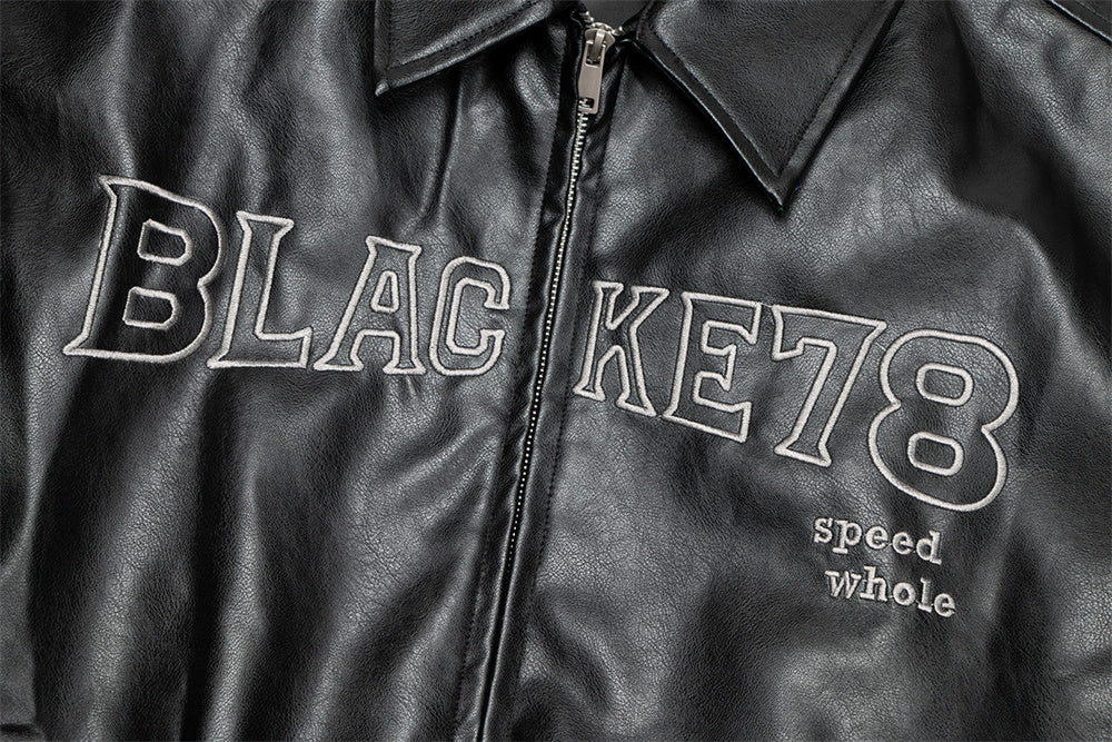 Embroidered Letters Leather Coat Men
