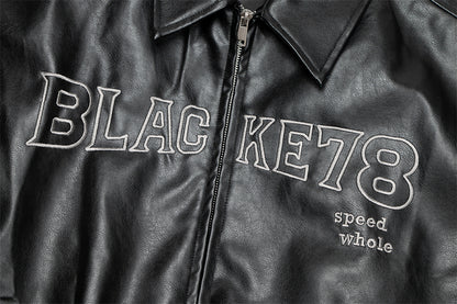Embroidered Letters Leather Coat Men