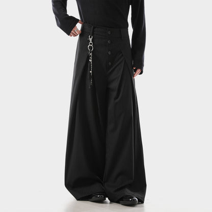 Retro Pleated Striped Button Suit Pants