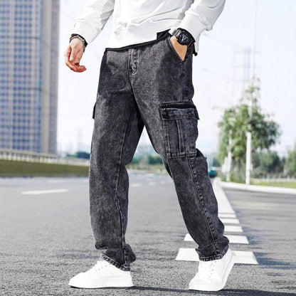 Loose-fit Multi-pocket Fashionable Street-style Men's Workwear Denim Jeans