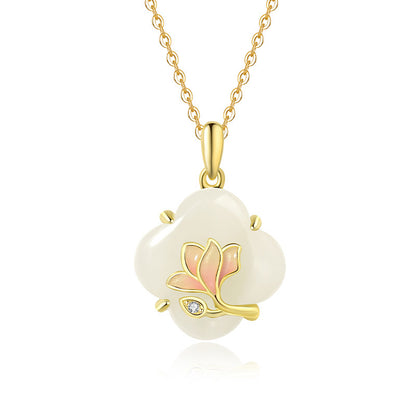 Magnolia Hetian Jade Necklace Female S925 Sterling Silver