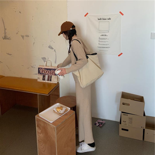 Fashion Suit Women Cardigan Jacket Women Knit Sweater Wide Leg Pants Two-piece Trend