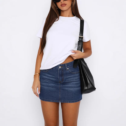 Retro Casual Slim Stretch Women Denim Skirt