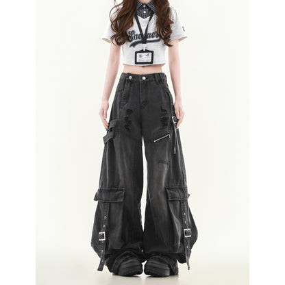 Women's Straight Loose Multi-pocket Cargo Jeans