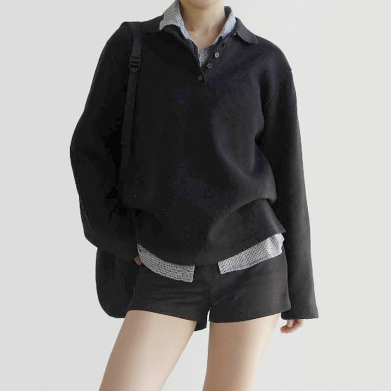 American Fashion Loose Stitching False Two-piece Sweaters Women