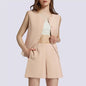 2-piece Sleeveless Round Neck Button High-waisted Trousers Business Work Suits