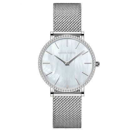 Full Stainless Steel Shell Chain Women's Diamond Shell Surface Quartz Watch