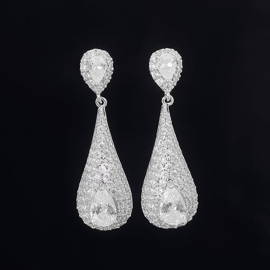 Sterling Silver Needle Water Drop Long Light Luxury Earrings