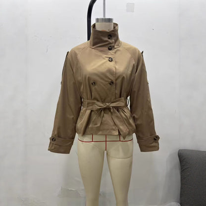 Women Double-breasted Niche Lace-up Trench Coat