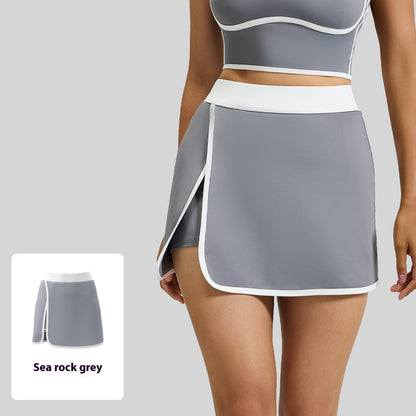 Linear Anti-exposure Built-in Pocket Fitness Yoga Fake Two-piece Skirts