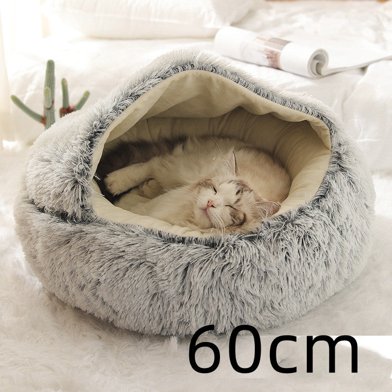.Pet Bedding 2 In 1 Dog And Cat Bed Pet Winter Bed Round Plush Warm Bed House Soft Long Plush Pets Bed Pet Products
