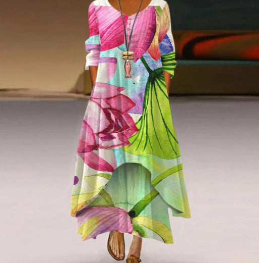 Fashion Printed Long Sleeve Dress Women