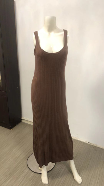 Knitted Sunken Stripe Long Dress Summer Women