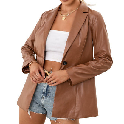 PU Motorcycle Leather Suit Jacket Top Women
