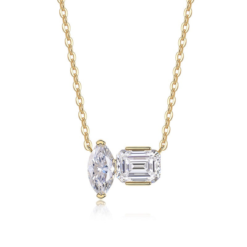 Double Diamond Shadow - A Fashionable And Trendy Necklace Pendant Set With Top-quality Moissanite S925 In Silver And Gold-plated. It Can Be Tested With A Diamond Pen