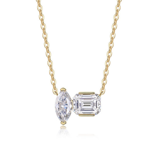 Double Diamond Shadow - A Fashionable And Trendy Necklace Pendant Set With Top-quality Moissanite S925 In Silver And Gold-plated. It Can Be Tested With A Diamond Pen