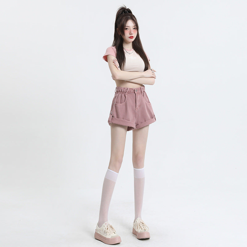 Cowboy Dirty Wide-leg Denim Shorts For Women