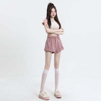 Cowboy Dirty Wide-leg Denim Shorts For Women