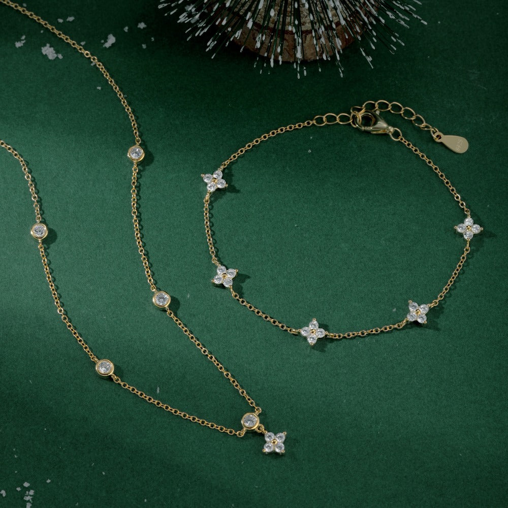 S925 Sterling Silver Necklace Bracelet Female Starry Design Zircon