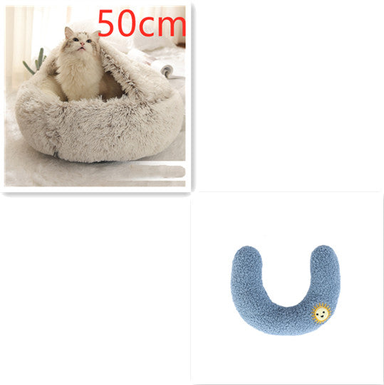 .Pet Bedding 2 In 1 Dog And Cat Bed Pet Winter Bed Round Plush Warm Bed House Soft Long Plush Pets Bed Pet Products