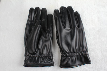 1Pair Unisex Black Leather Gloves Winter Warm Windproof High Quality Soft Gloves Outdoor Cycling Skiing Running Motorbike Gloves