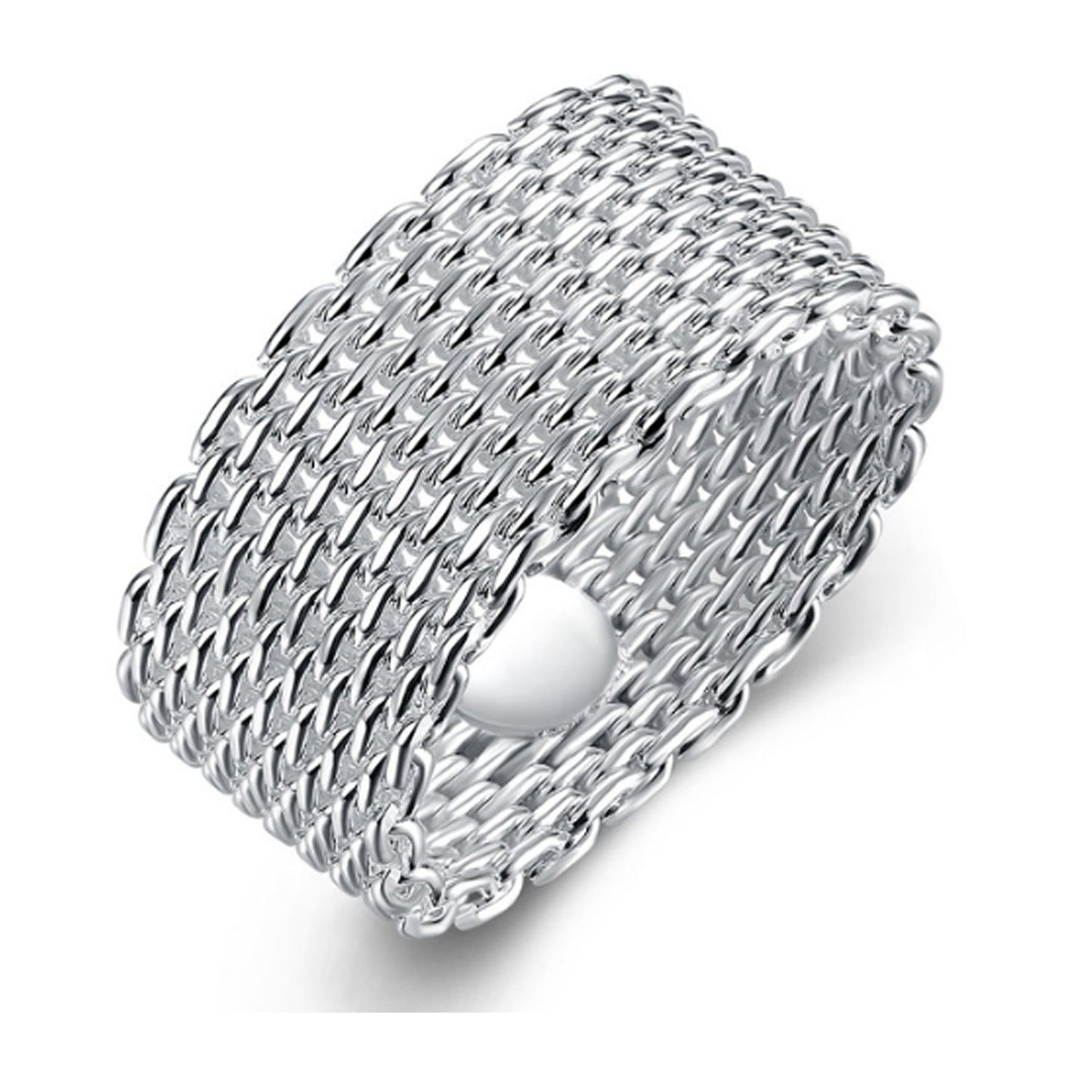 Silver Round Braided Ring Wholesale, Mesh Ring, Silver Plated Jewelry, Fine Mesh Ring