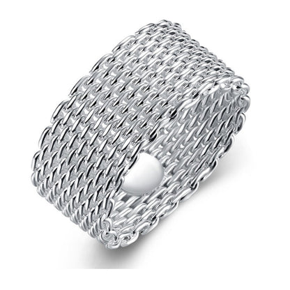 Silver Round Braided Ring Wholesale, Mesh Ring, Silver Plated Jewelry, Fine Mesh Ring