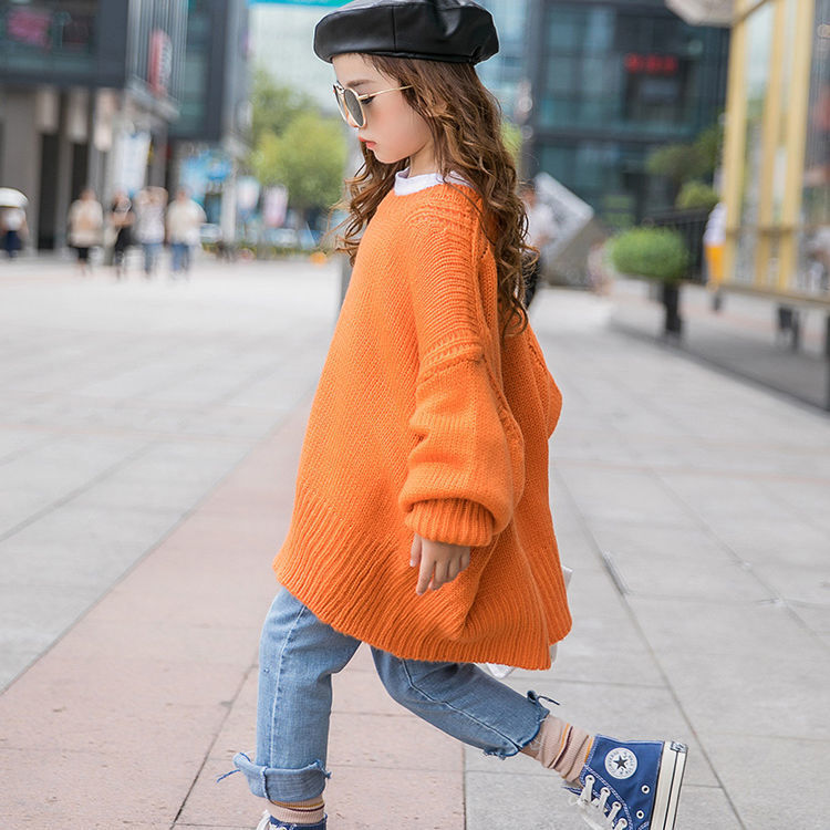 Big Kids' Pullover In Solid Color Loose Knit Sweater