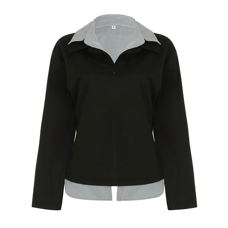 American Fashion Loose Stitching False Two-piece Sweaters Women