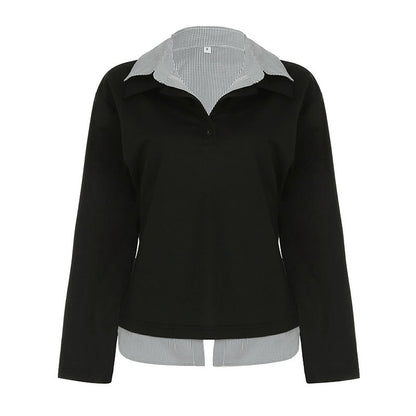 American Fashion Loose Stitching False Two-piece Sweaters Women