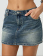 Casual Stretch Washed Denim Short Skirt For Women