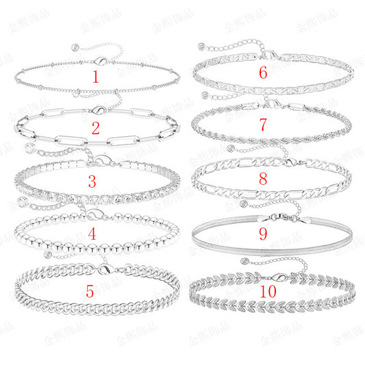 Stainless Steel Cuban Chain Three Piece Set Exquisite Beaded Fried Dough Twists Chain