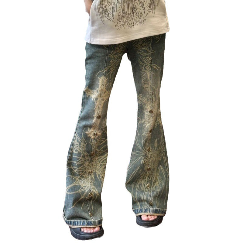 Washed Old Tattoo Slightly Flared Jeans Women