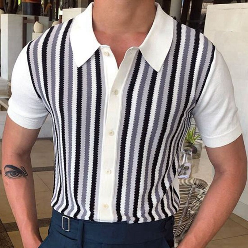 Black And White Stripes Contrast Color Knitwear Men