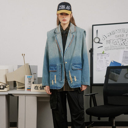 Washed Gradient Denim Jacket Men's And Women's Coats