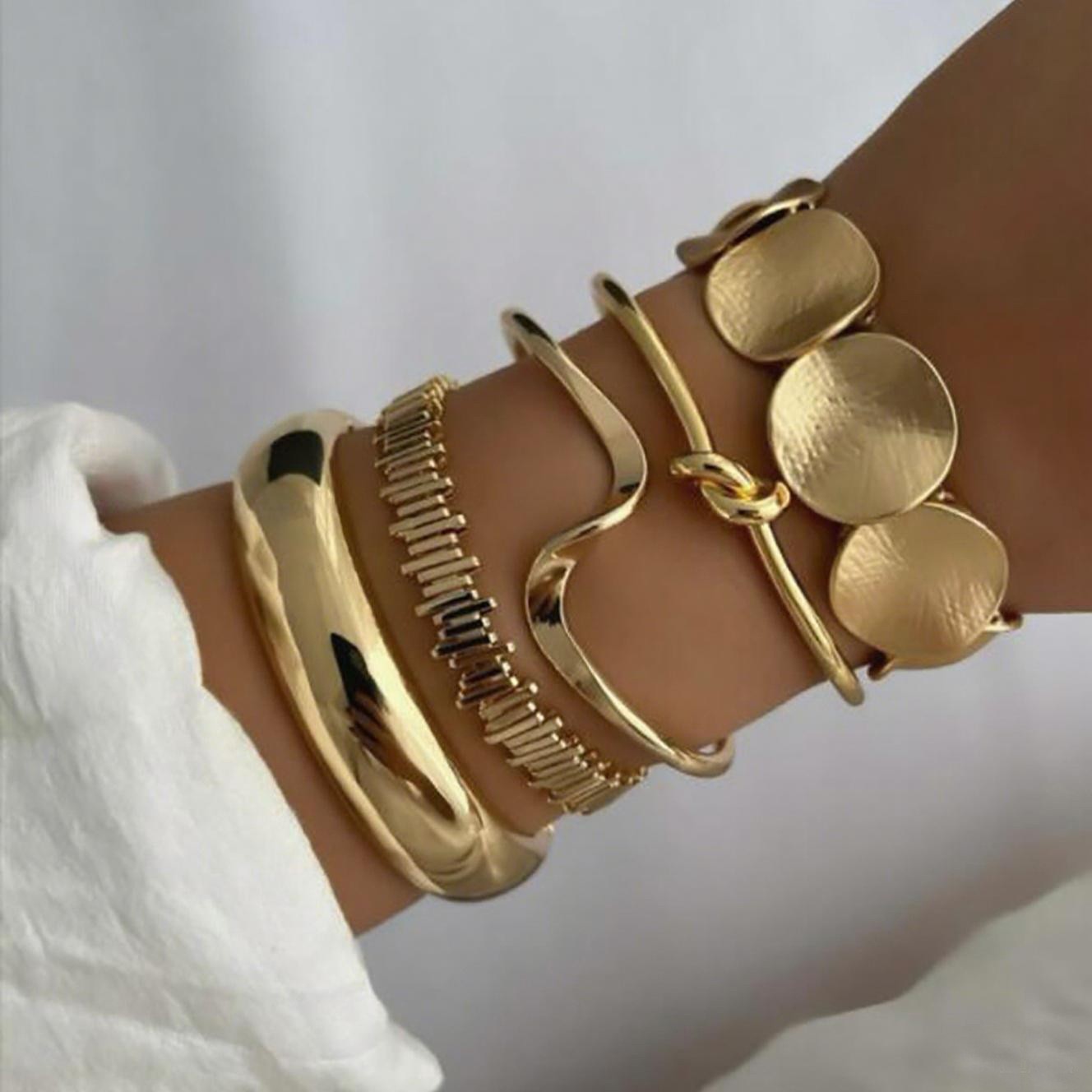 Women's Retro Minimalist Bracelet Set Featuring Wavy Knots Geometric Circles And Metal Openings