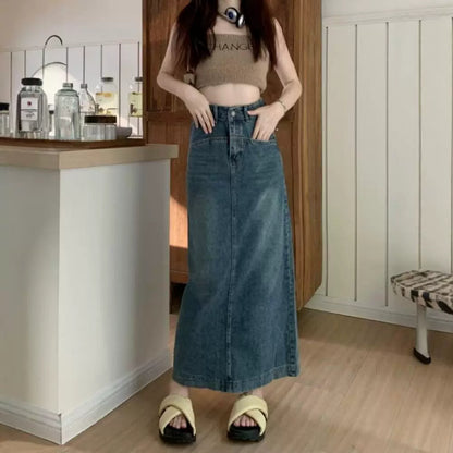 Plus Size Retro Denim Skirt For Women
