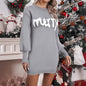 Women's Christmas Knitted Round Neck Sweater Dresses Lantern Sleeve Pullover Sheath Dress Elegant Loose New Year Party Dresses Fall Winter Knitted Sweater Jumper