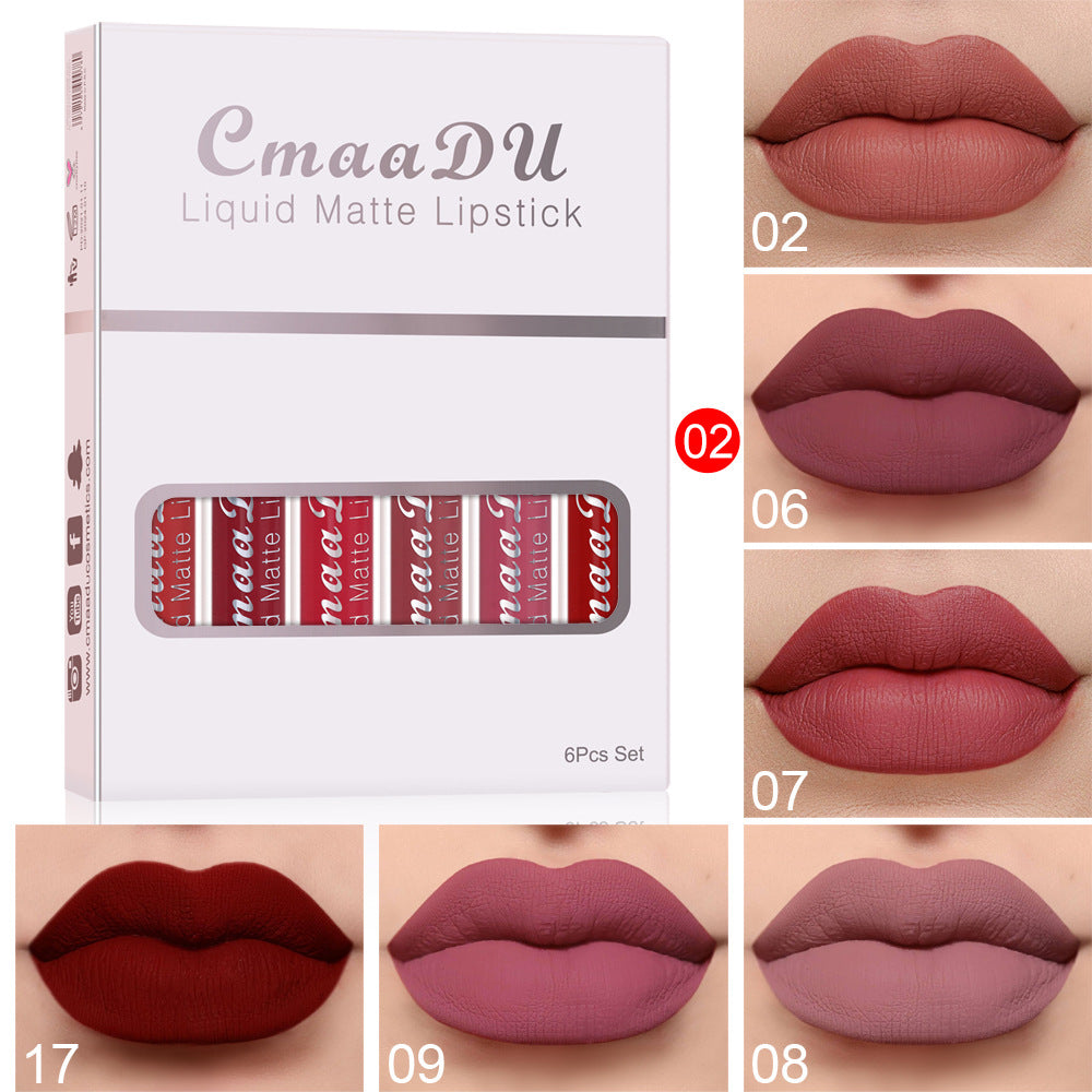 6 Pieces Of Matte Non-stick Cup Waterproof Lipstick Long Lasting Lip Gloss