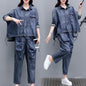 Loose Plus Size Distressed Denim Harem Pants Two-piece Women