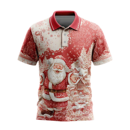 Men's 3D Digital Printing Christmas Santa Reindeer Polo Collar Short Sleeve