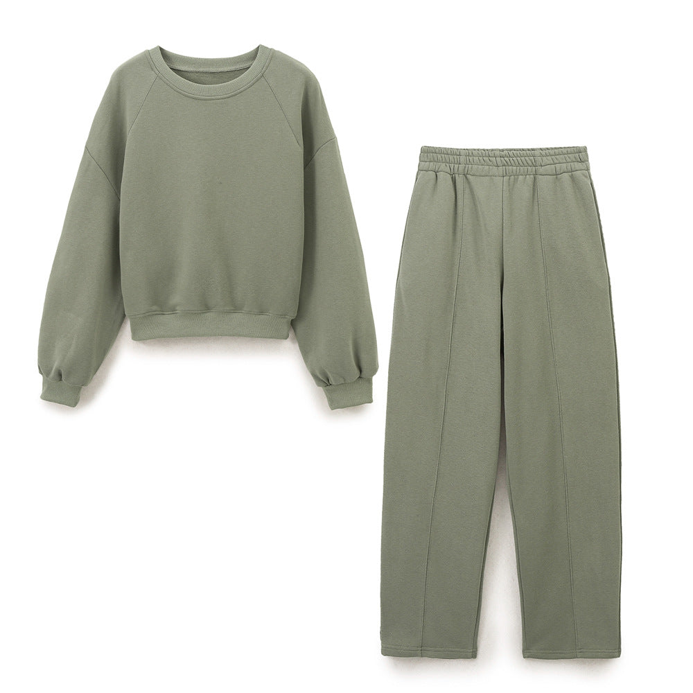Flannel Sweater Elastic Waist Casual Straight Pants