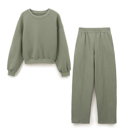 Flannel Sweater Elastic Waist Casual Straight Pants
