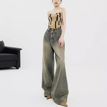 Retro Nostalgic Wide-leg Jeans For Women Summer