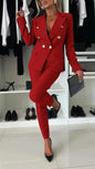 Casual Blazer Suit Slim Lapel Double-breasted Jacket And Zip-up Trousers Women's Clothing