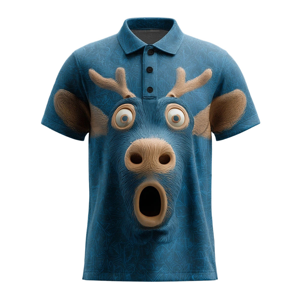 Men's 3D Digital Printing Christmas Santa Reindeer Polo Collar Short Sleeve