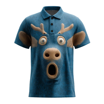 Men's 3D Digital Printing Christmas Santa Reindeer Polo Collar Short Sleeve