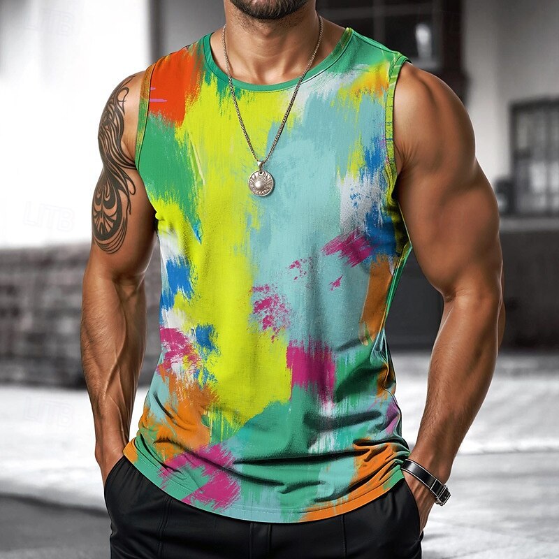 3D Digital Printing Summer Sleeveless Sports Fitness Men's Vest