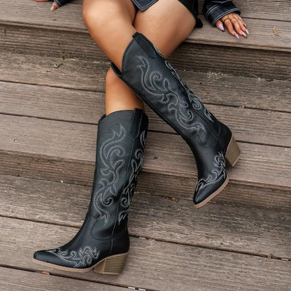 Women's Fashionable Embroidered Denim Boots